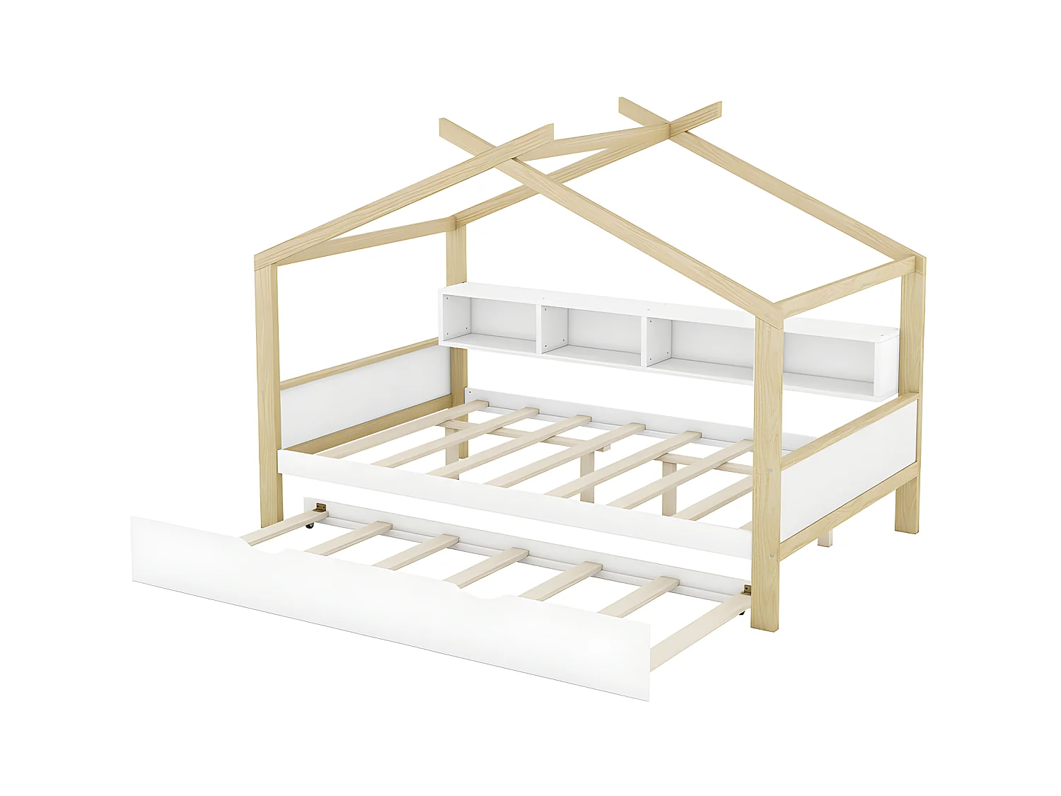 Lit enfant gigogne 140x200cm - 4 compartiments ouverts sur le lit - Blanc