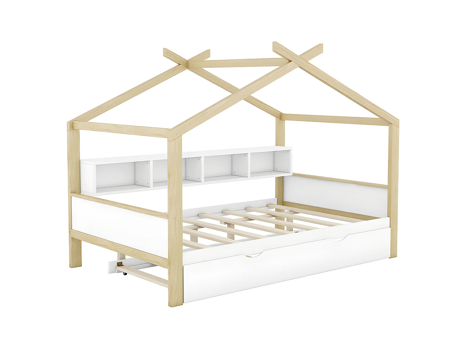 Lit enfant gigogne 140x200cm - 4 compartiments ouverts sur le lit - Blanc