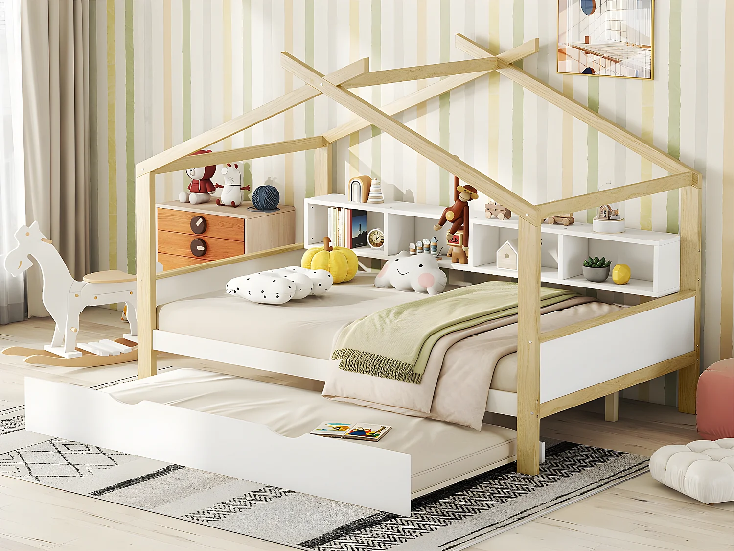 Lit enfant gigogne 140x200cm - 4 compartiments ouverts sur le lit - Blanc