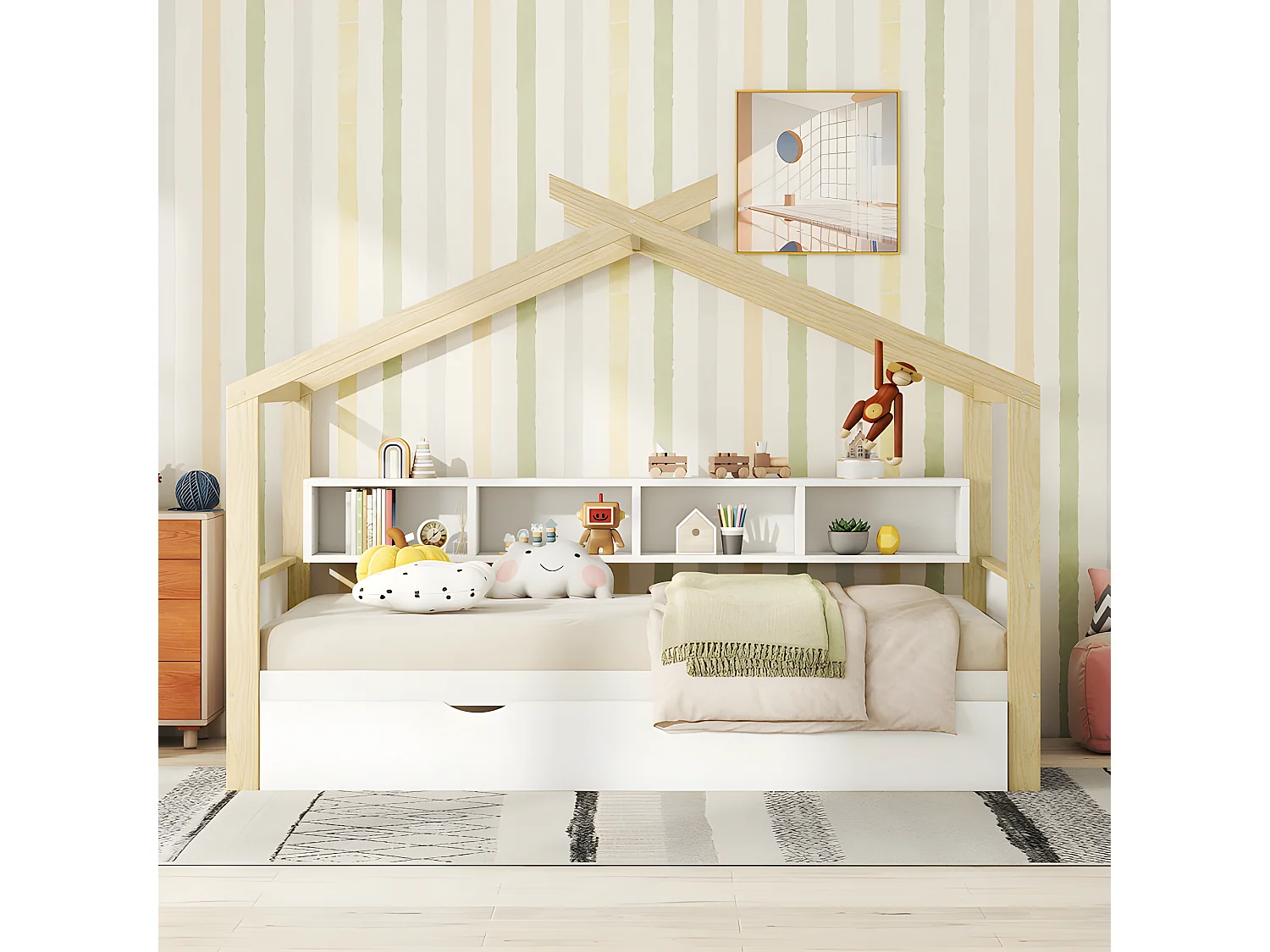 Lit enfant gigogne 140x200cm - 4 compartiments ouverts sur le lit - Blanc