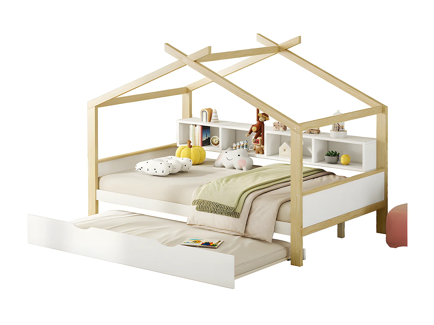 Lit enfant gigogne 140x200cm - 4 compartiments ouverts sur le lit - Blanc