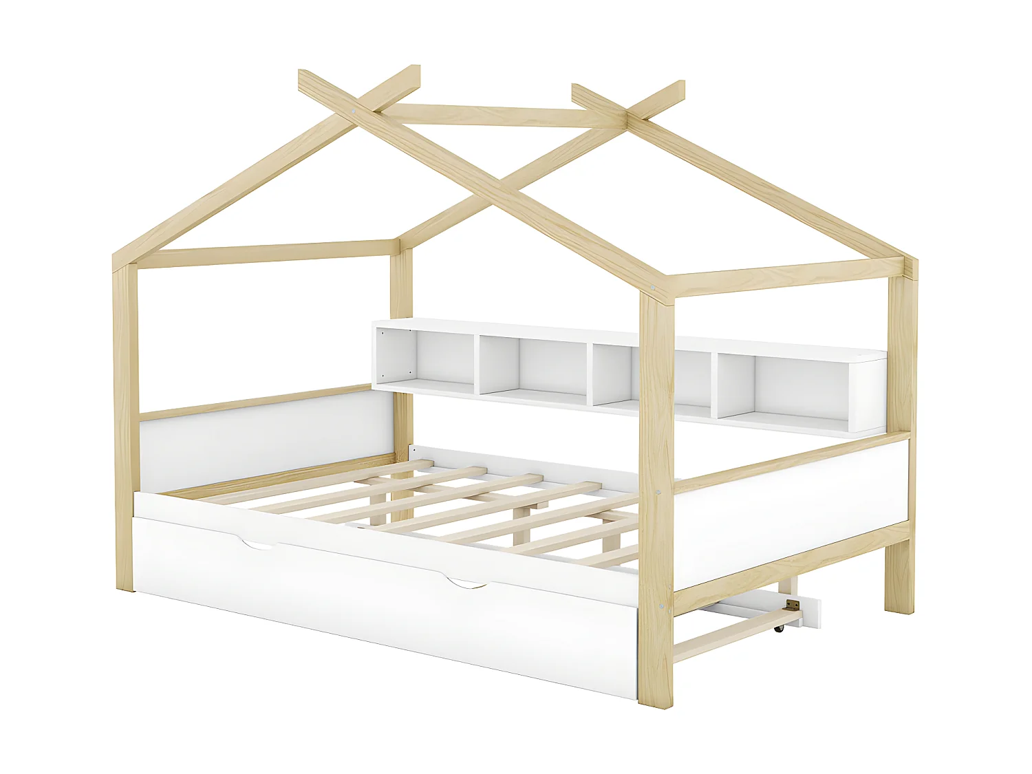 Lit enfant gigogne 140x200cm - 4 compartiments ouverts sur le lit - Blanc