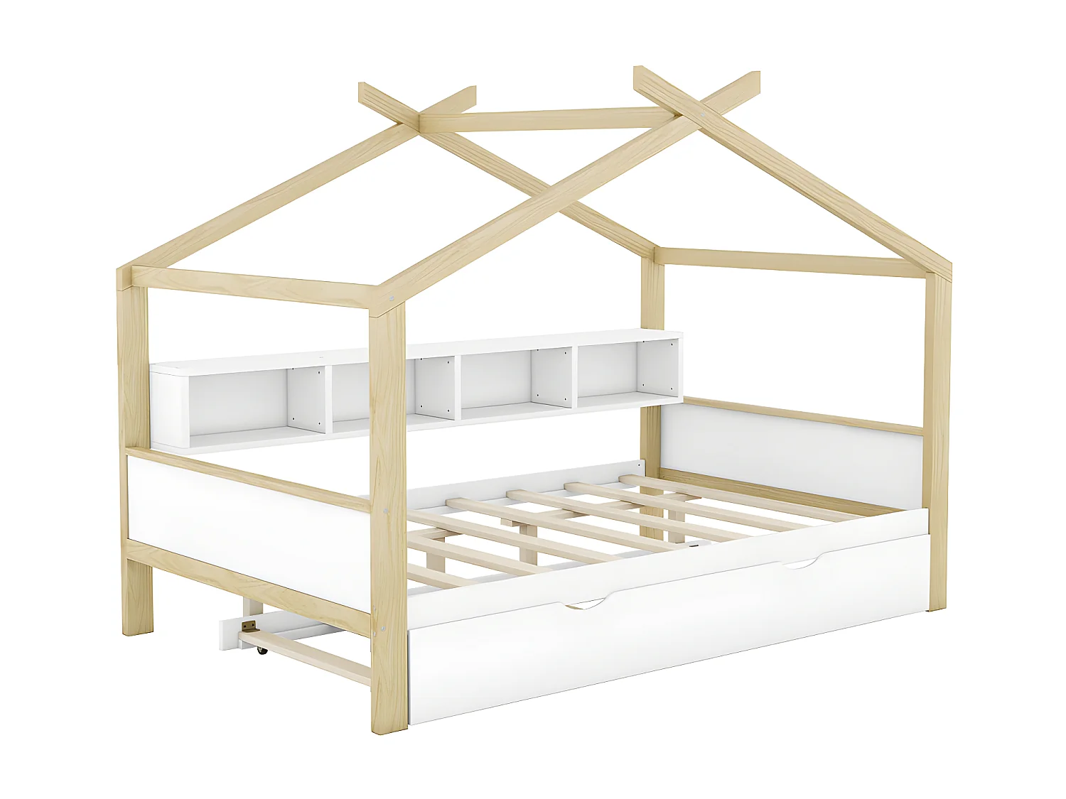 Lit enfant gigogne 140x200cm - 4 compartiments ouverts sur le lit - Blanc