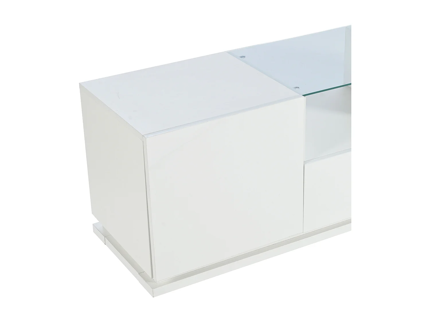 Meuble TV 165cm avec lumières LED colorées- 2 tiroirs 2 portes et 2 étagères en verre - Blanc