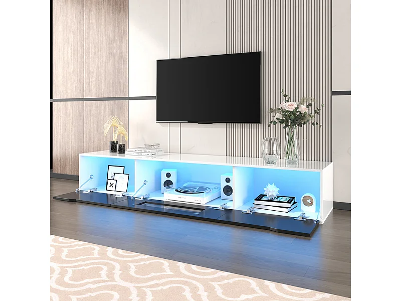 180-cm-TV-Gerät mit farbwechselndem LED-Licht – 3 große Fächer – Schwarz