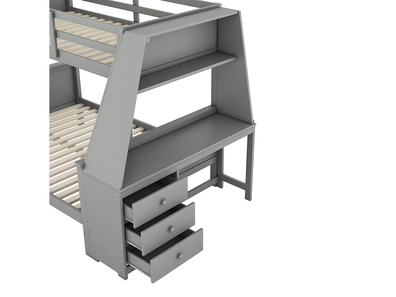 Stapelbed 140x200cm - een bureau aan de zijkant met 3 grote lades - Grijs