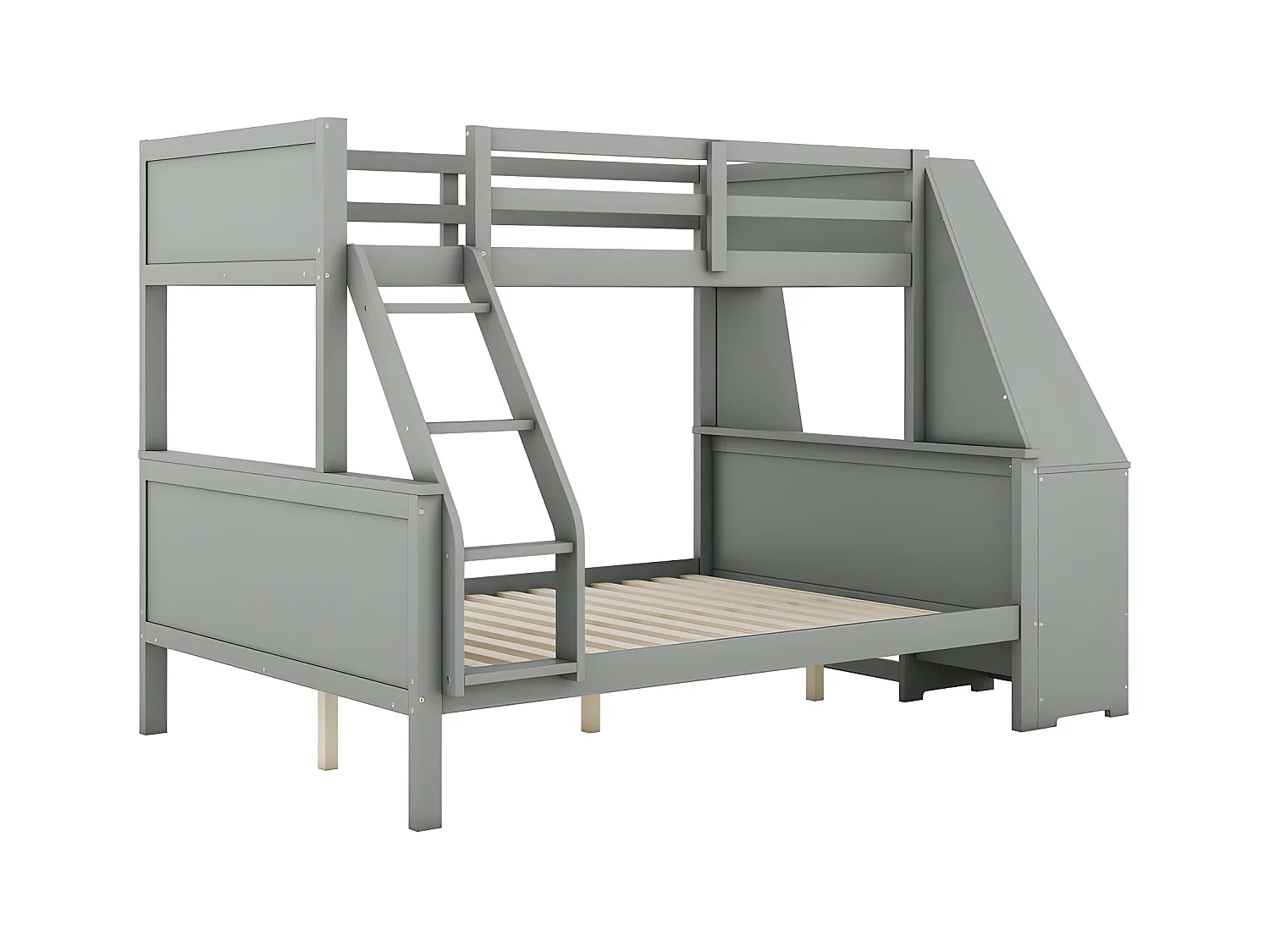 Stapelbed 140x200cm - een bureau aan de zijkant met 3 grote lades - Grijs