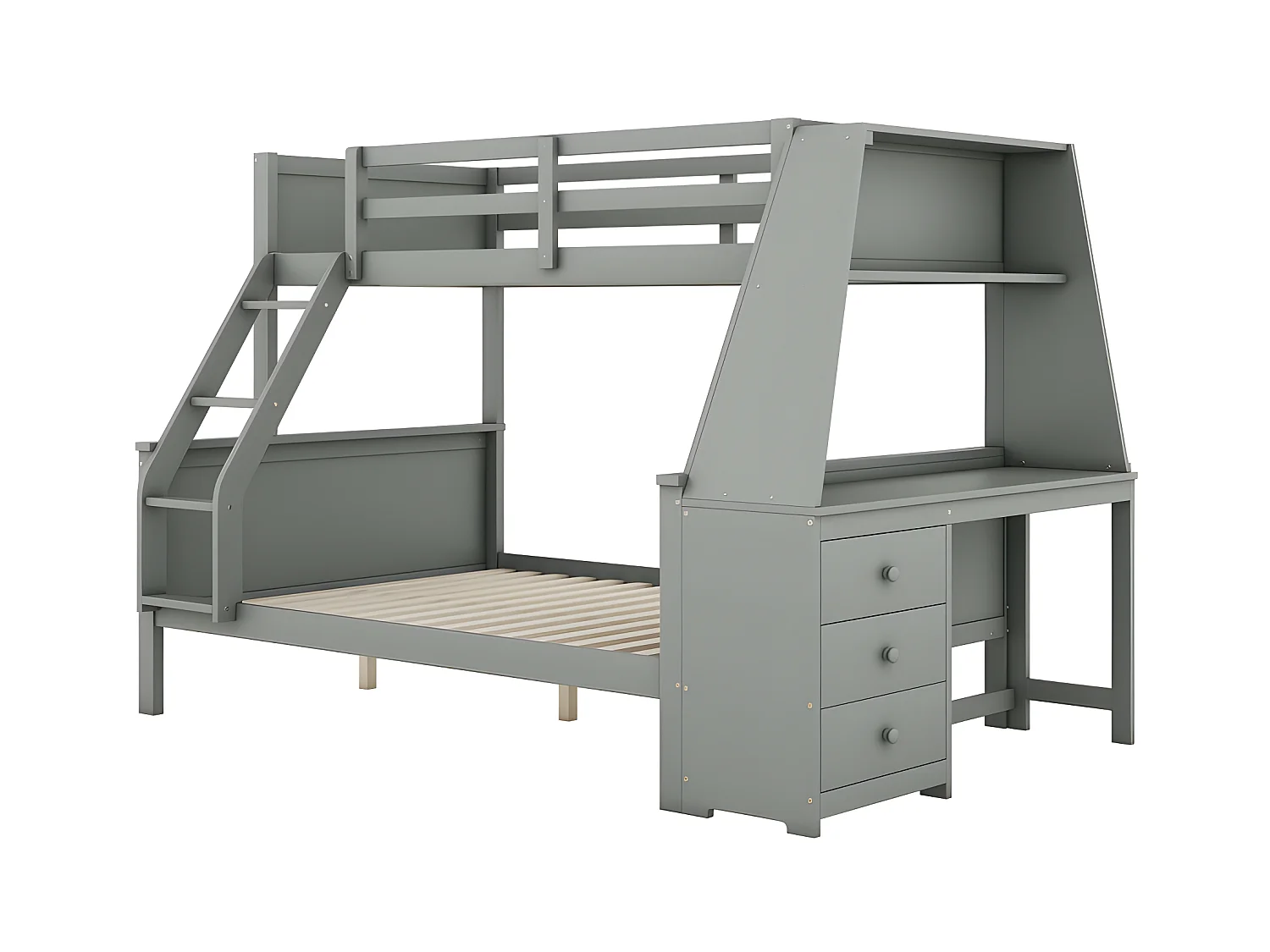 Stapelbed 140x200cm - een bureau aan de zijkant met 3 grote lades - Grijs