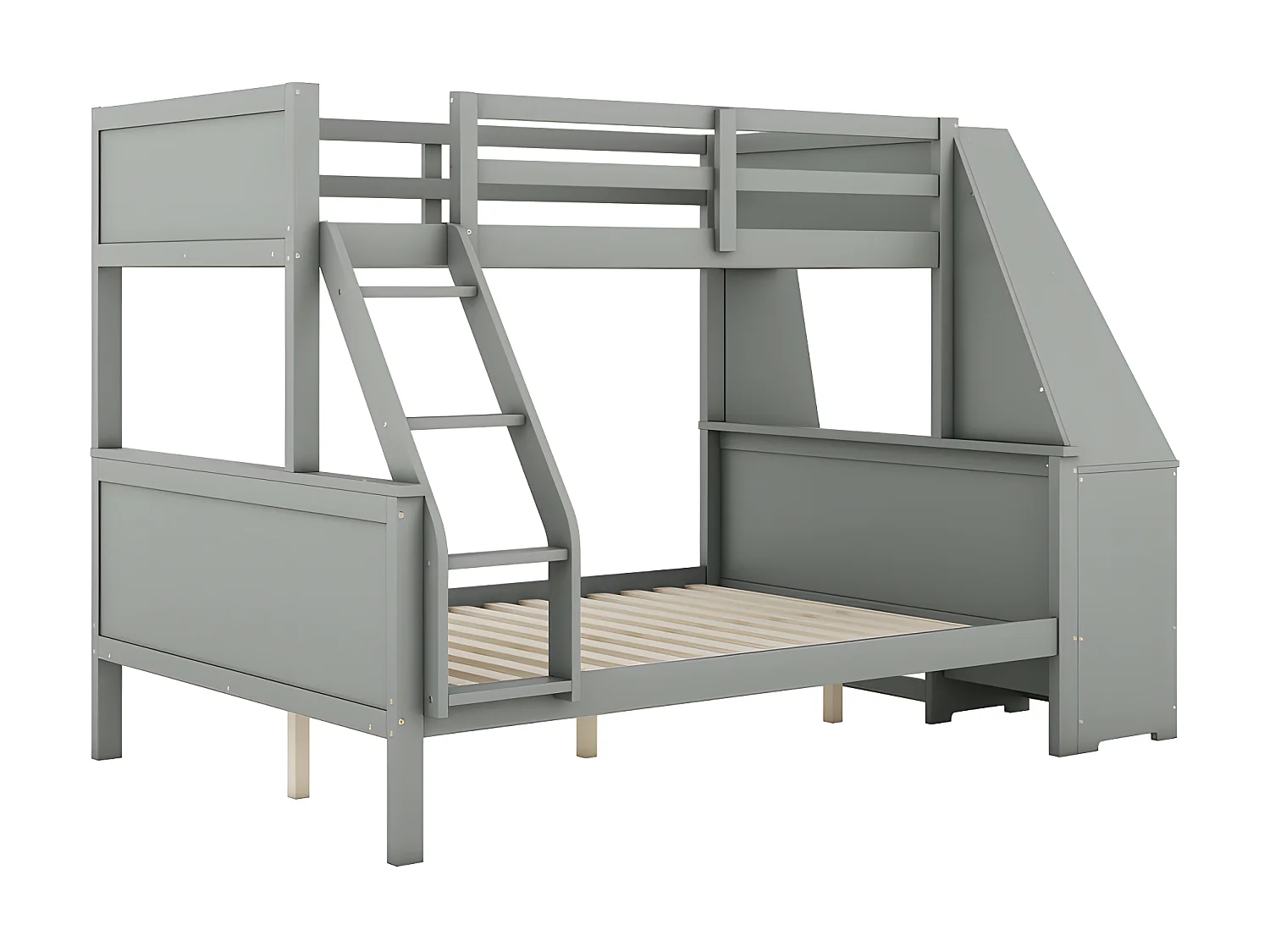 Lit superposé 140x200cm - un bureau sur le côté avec 3 grands tiroirs - Gris