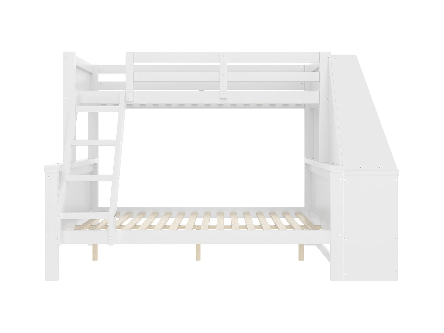 Lit superposé 140x200cm - un bureau sur le côté avec 3 grands tiroirs - Blanc