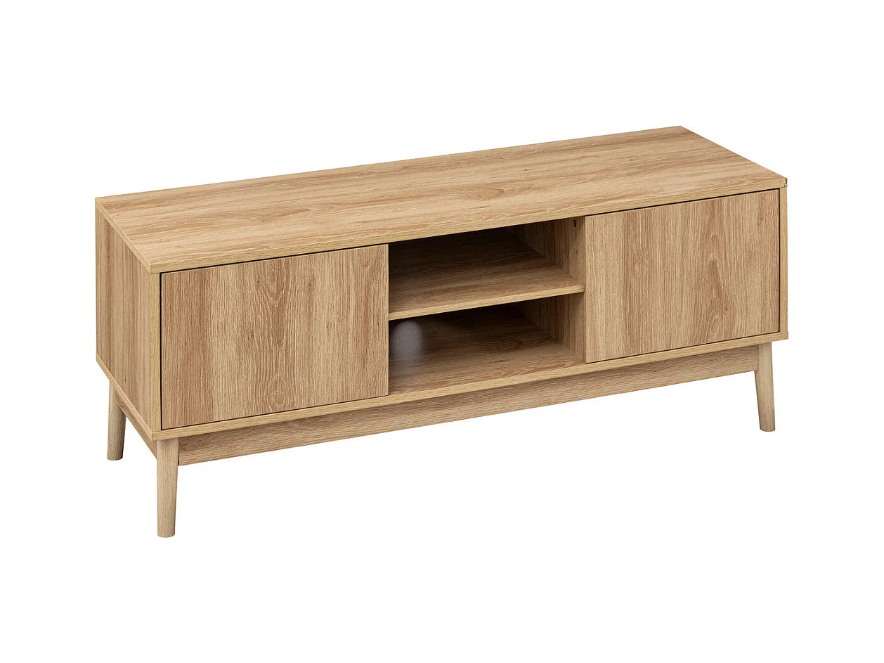 Meuble TV 2 portes et 2 étagères Effet chêne naturel L 120 cm