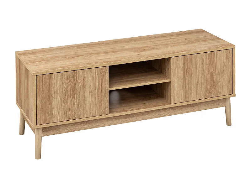 Meuble TV 2 portes et 2 étagères Effet chêne naturel L 120 cm