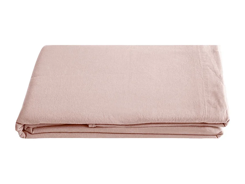 Drap plat uni 270x300 cm 100% lin lavé effet froissé SONATE rose