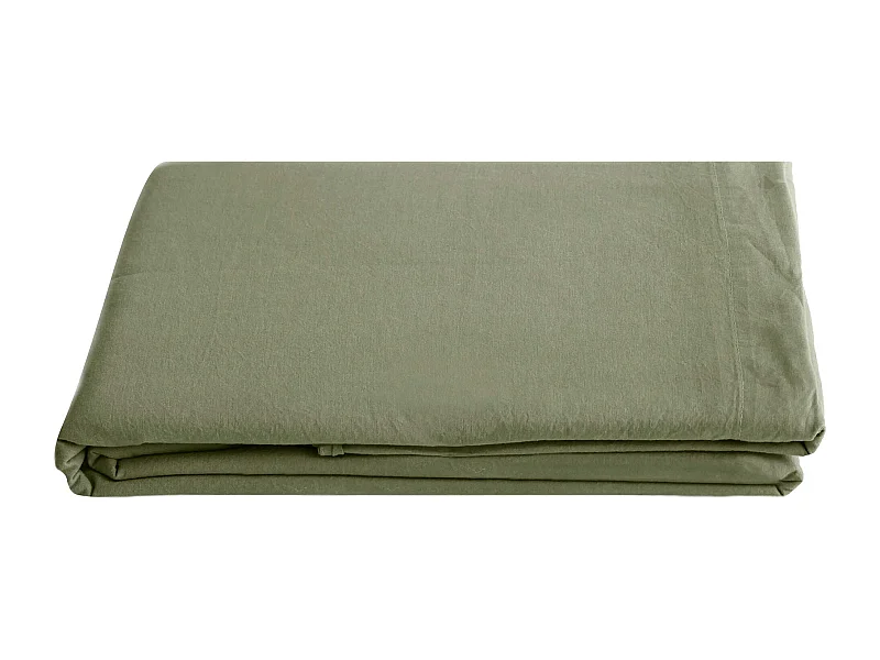 Drap plat uni 270x300 cm 100% lin lavé effet froissé SONATE vert Sauge