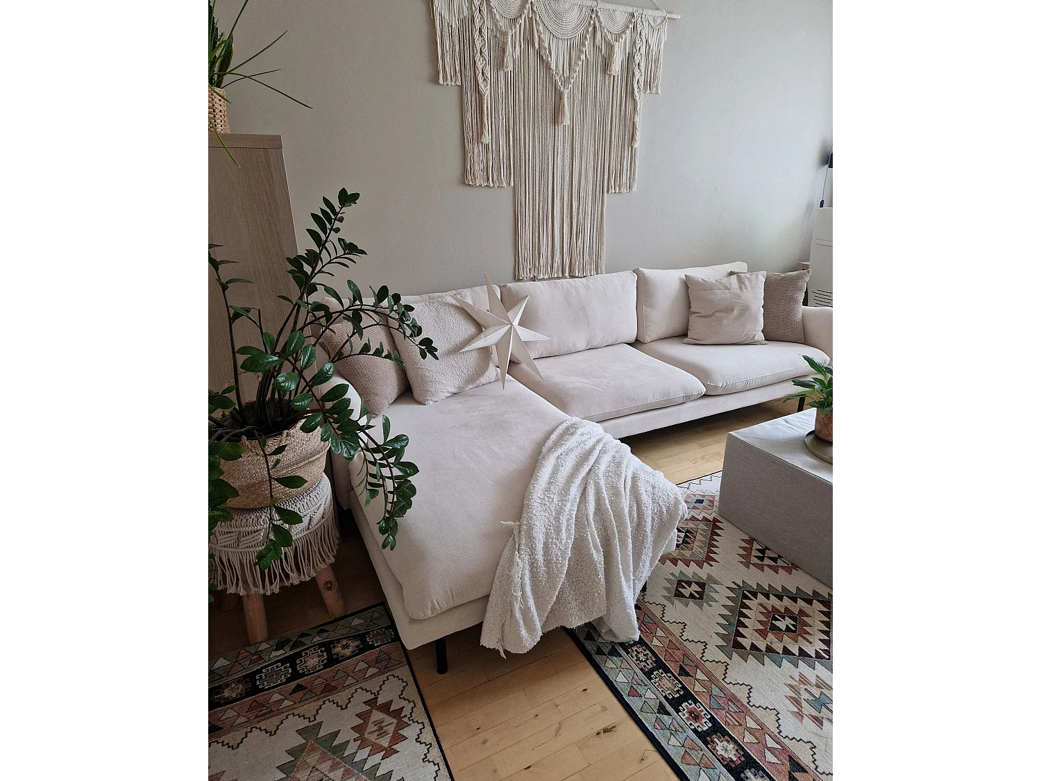 Canapé d'angle 4 places en velours beige