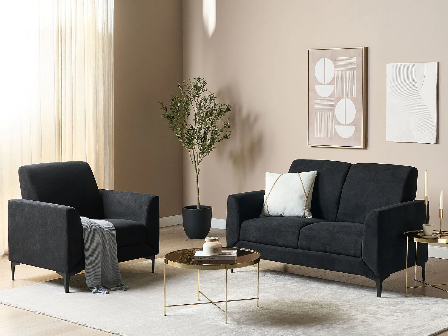 Canapé 2 places FENES Tissu Noir