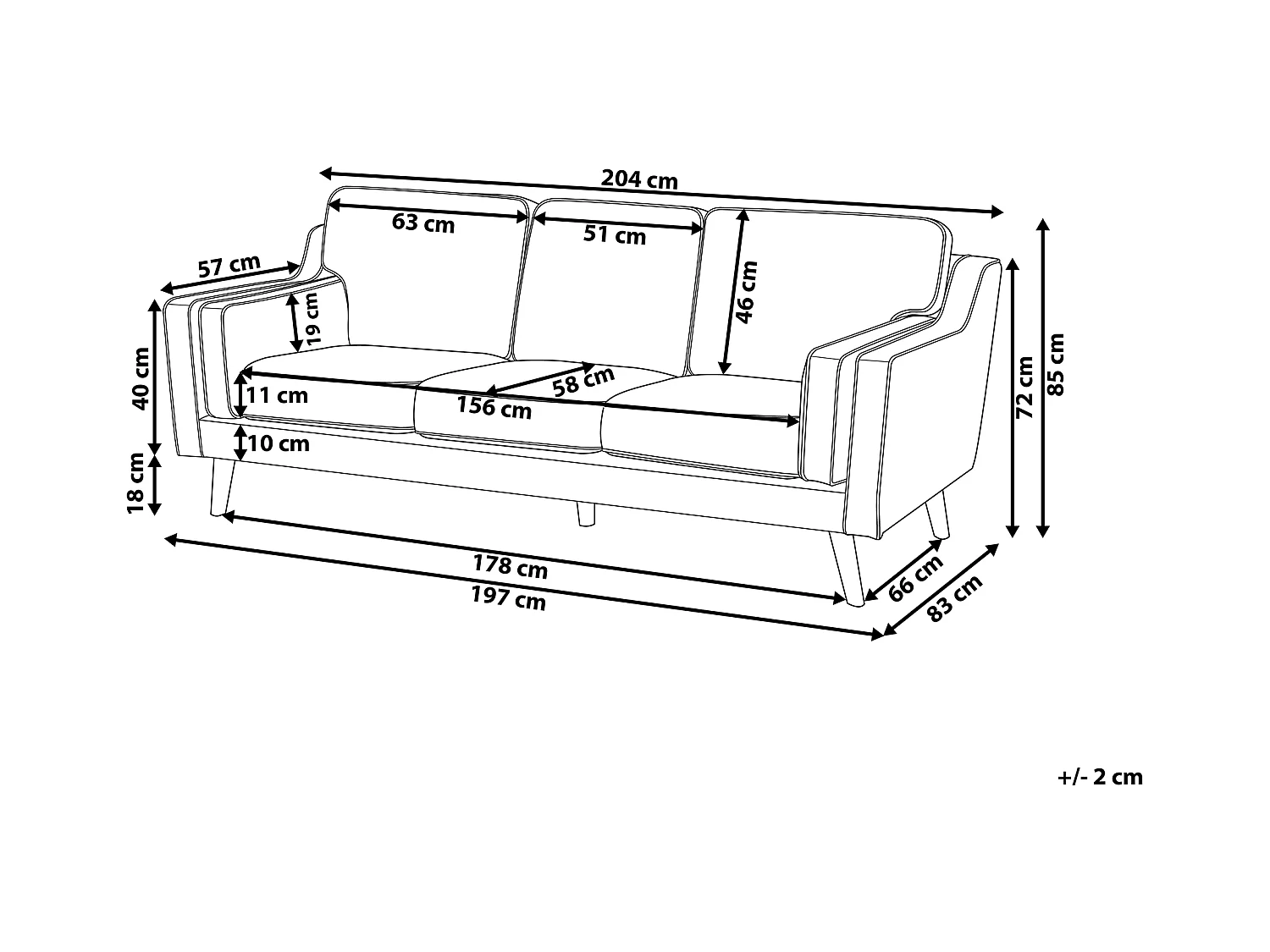 3-Sitzer Sofa Stoffbezug beige mit hohen Holzbeinen dicken Sitzkissen Lokka
