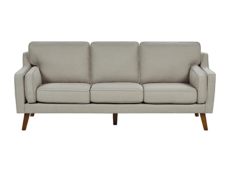 3-Sitzer Sofa Stoffbezug beige mit hohen Holzbeinen dicken Sitzkissen Lokka