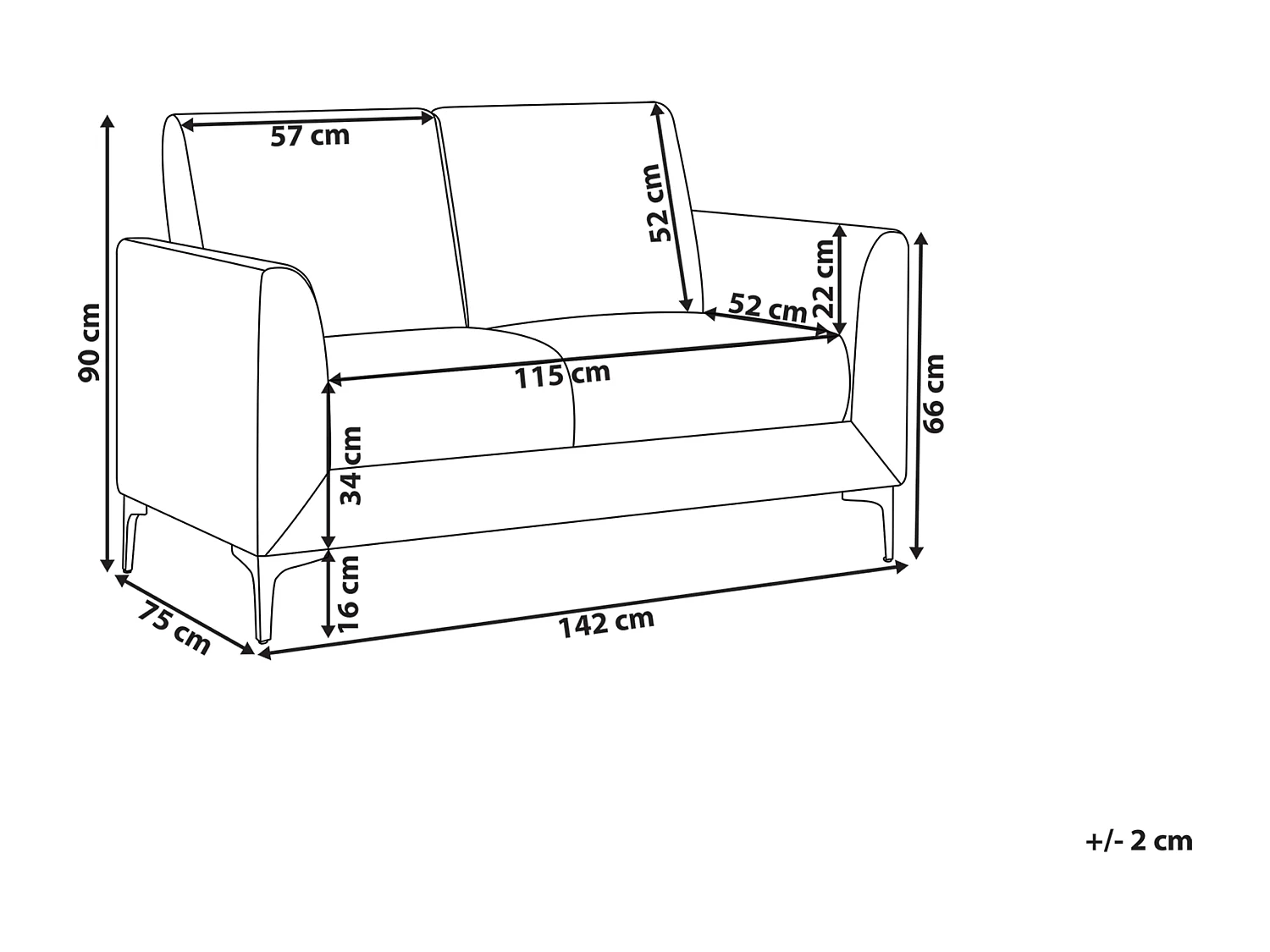 Sofa FENES Stoff Grau 2-Sitzer