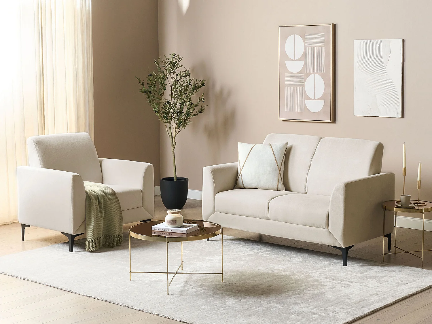 Divano FENES Tessuto Beige 2 posti