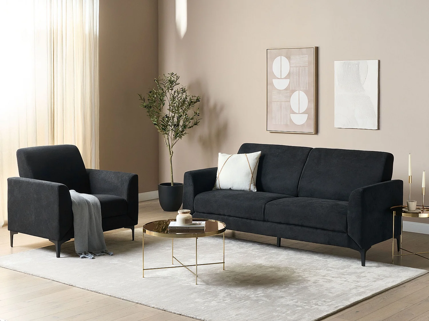 Sofa FENES Czarny dla 3 osób