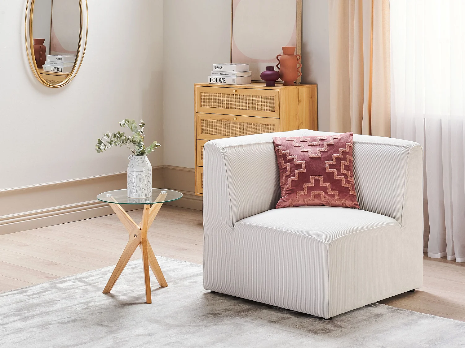 Modernes Sofa-Eckelement Stoffbezug Cord weiß 1-Sitzer für Modulsofa Lemvig