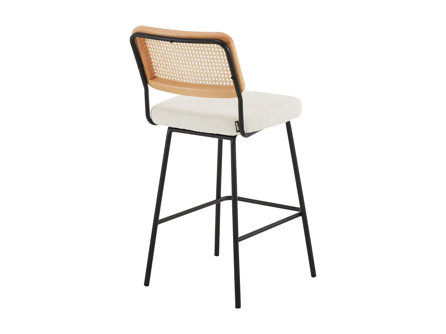 Lot de 2 chaises de bar en cannage et tissu bouclé beige, piètement noir - Muse