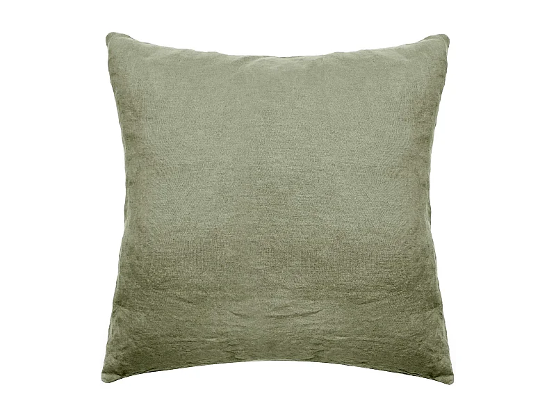 Taie d'oreiller uni 65X65 cm lin lavé froissé SONATE vert Sauge