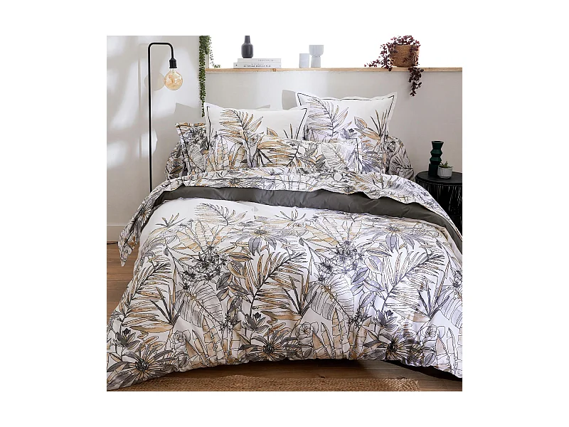 Parure de lit 140x200 cm 50x70 cm coton SUMATRA gris Fusain 2 pièces