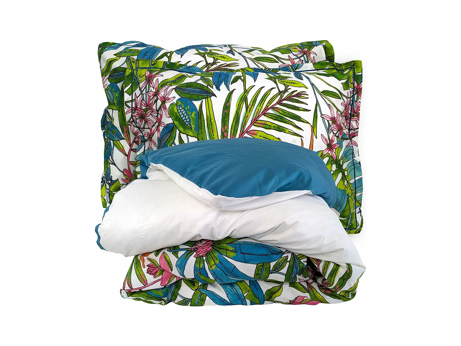 Parure de lit 240x220 cm 50x70 cm coton SUMATRA bleu Paon 3 pièces