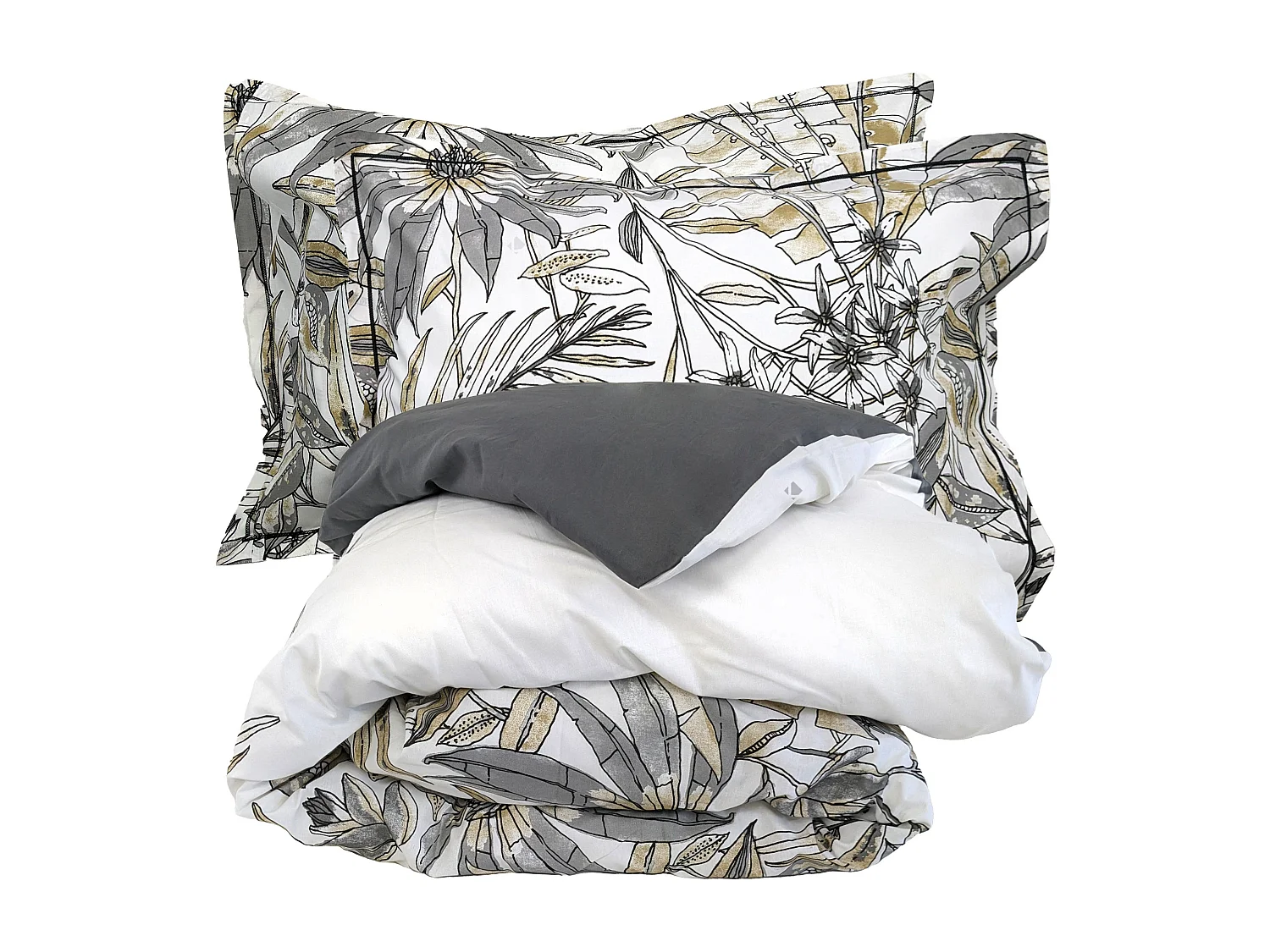 Parure de lit 200x200 cm 50x70 cm coton SUMATRA gris Fusain 3 pièces