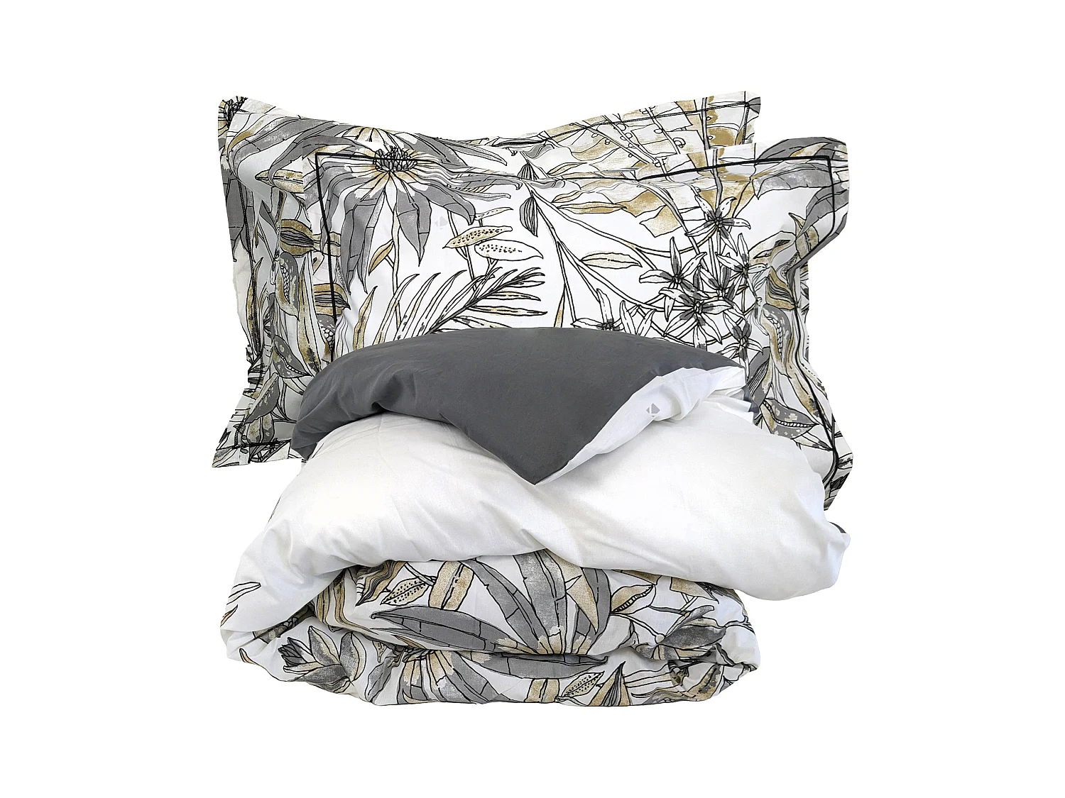 Parure de lit 240x220 cm 50x70 cm coton SUMATRA gris Fusain 3 pièces