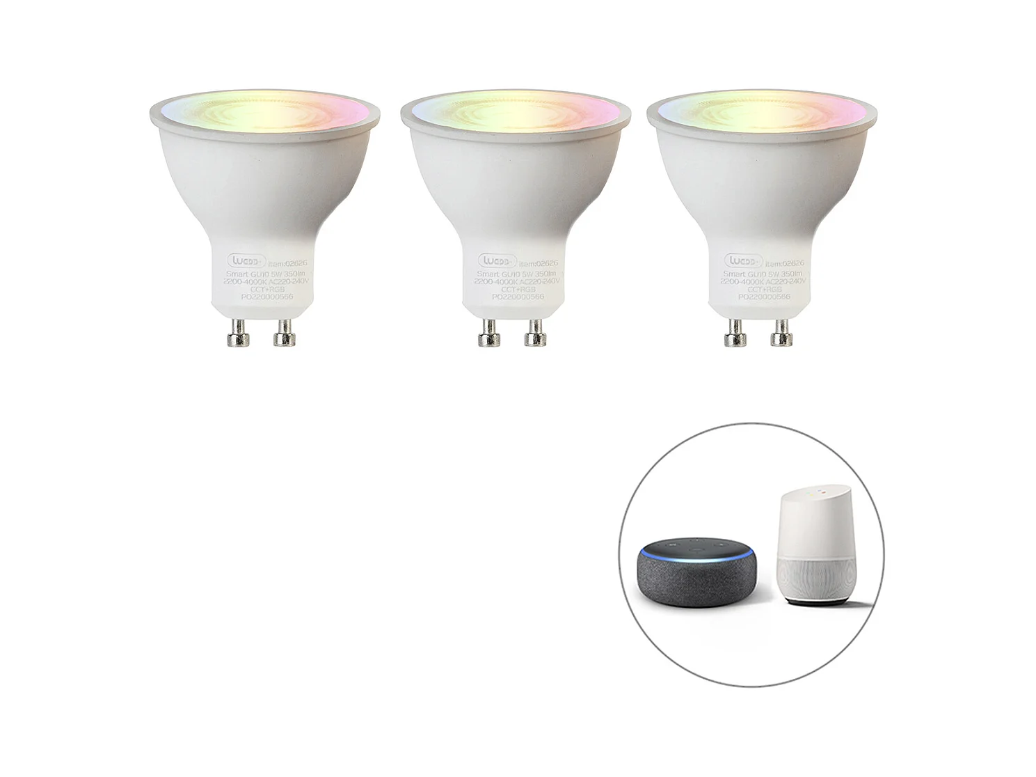Lot de 3 ampoules LED RGBW intelligentes GU10 5W 350lm 2200-4000K