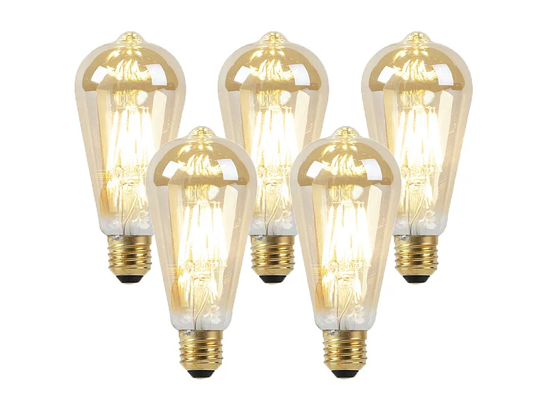 Lot de 5 ampoules LED E27 Dim to Warm Gold 8W 806lm 2000-2700K