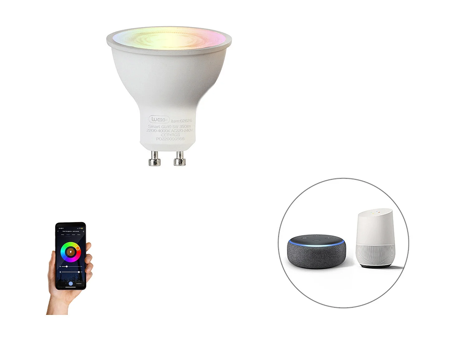 Ampoule LED GU10 RGBW intelligente 5W 350lm 2200-4000K