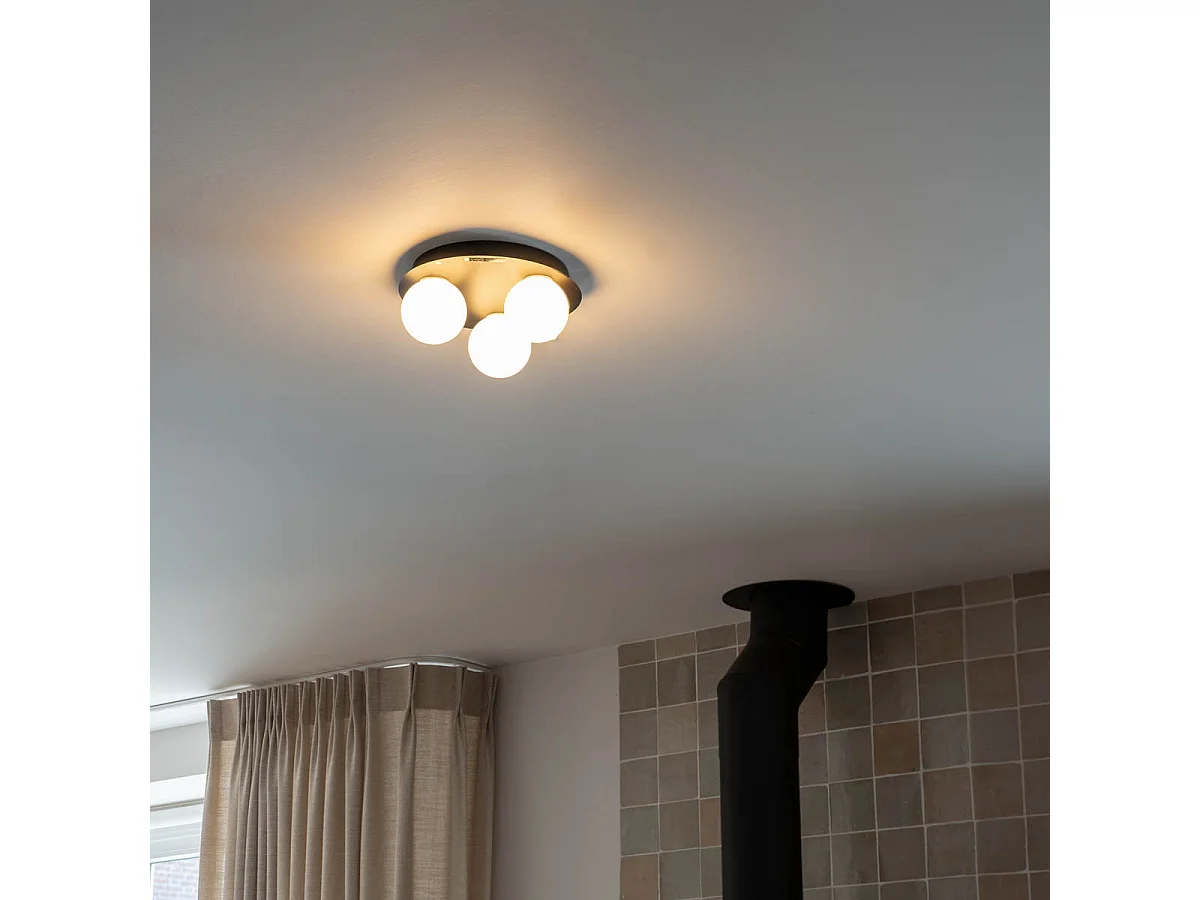Plafonnier de salle de bain moderne noir 3 lumières - Cederic