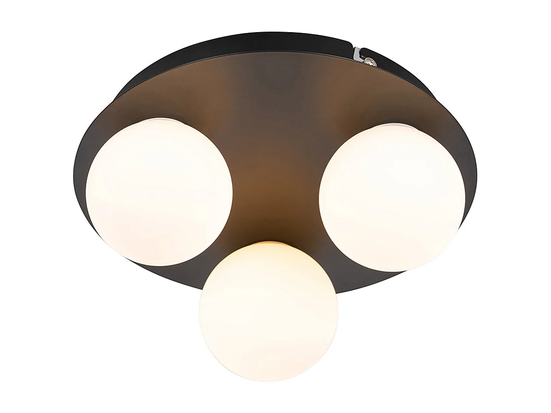 Plafonnier de salle de bain moderne noir 3 lumières - Cederic
