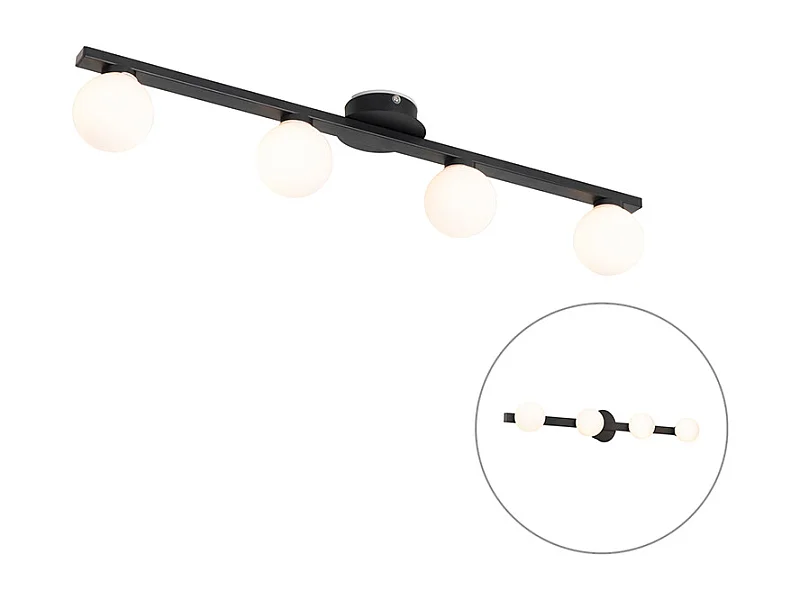 Plafonnier moderne noir IP44 4 lumières - Cederic