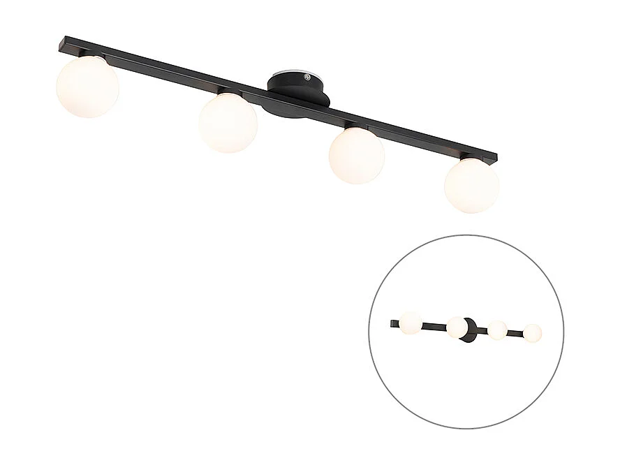 Plafonnier moderne noir IP44 4 lumières - Cederic