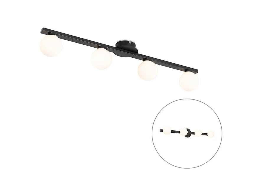 Plafonnier moderne noir IP44 4 lumières - Cederic