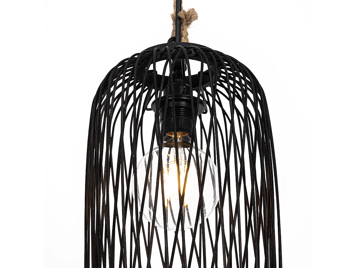 Lampe suspendue d'extérieur rurale en rotin noir 25 cm - Calamus