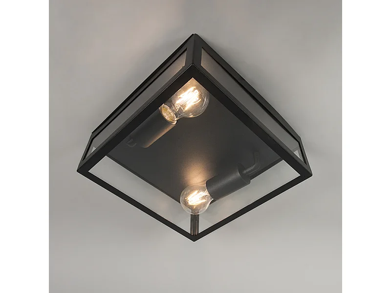 Plafonnier d'extérieur industriel noir 2 lumières - Rotterdam