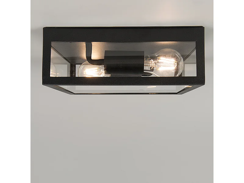 Plafonnier d'extérieur industriel noir 2 lumières - Rotterdam