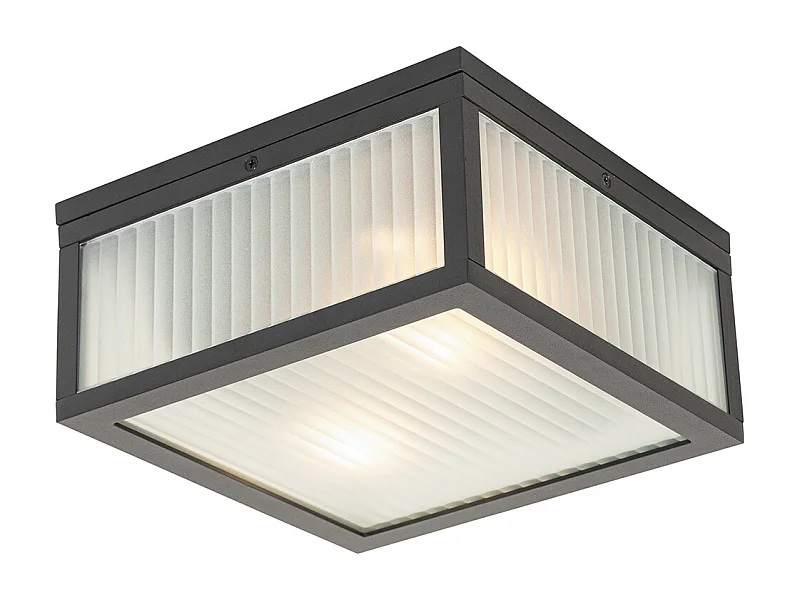 Plafonnier d'extérieur noir avec verre nervuré 2 lumières IP44 - Charlois