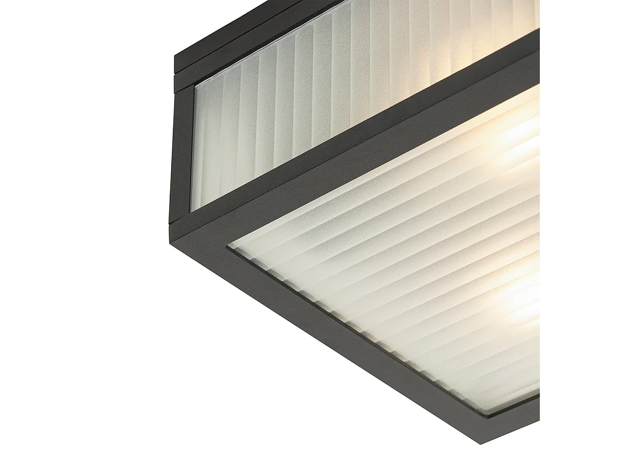 Plafonnier d'extérieur noir avec verre nervuré 2 lumières IP44 - Charlois