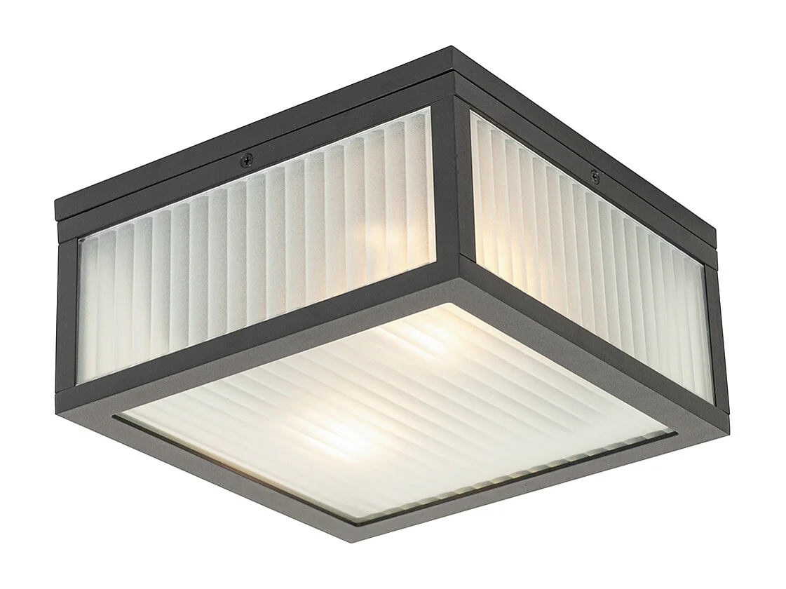 Plafonnier d'extérieur noir avec verre nervuré 2 lumières IP44 - Charlois