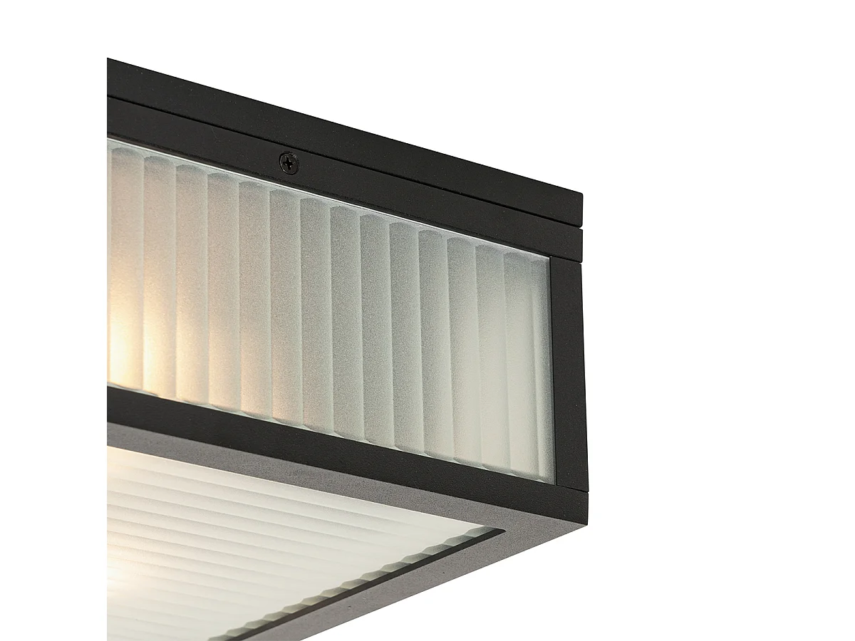 Plafonnier d'extérieur noir avec verre nervuré 2 lumières IP44 - Charlois