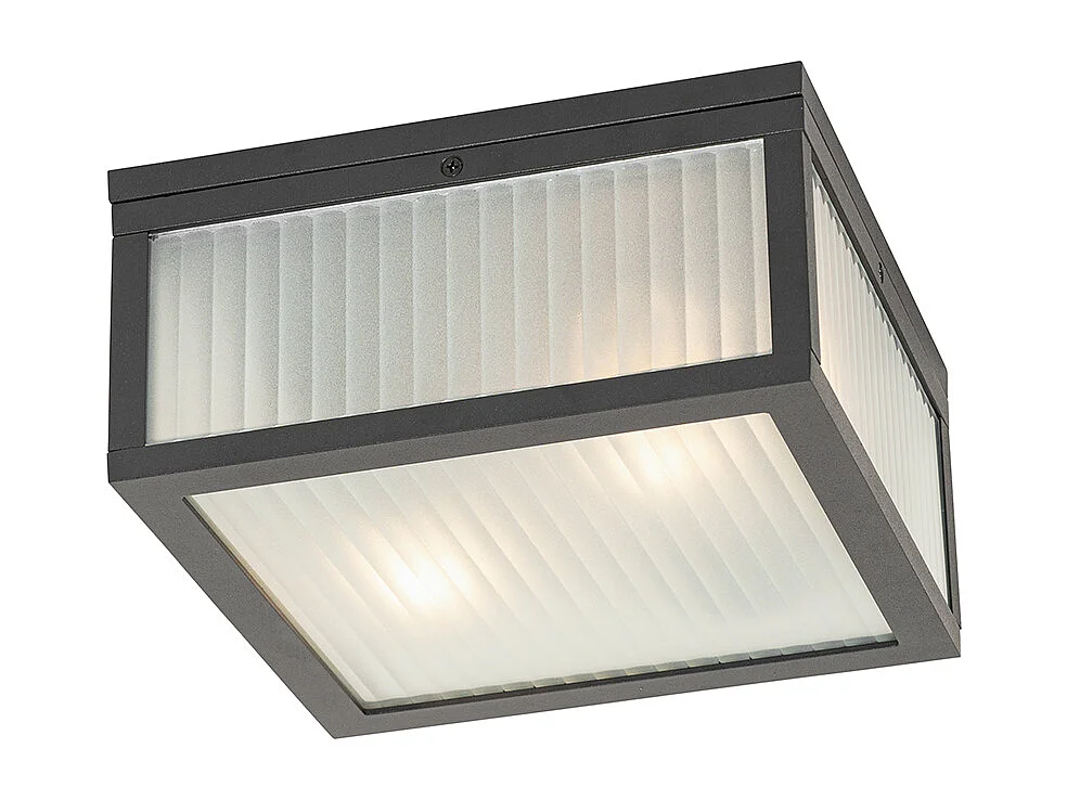 Plafonnier d'extérieur noir avec verre nervuré 2 lumières IP44 - Charlois
