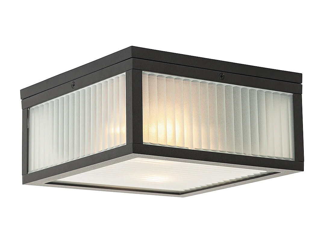 Plafonnier d'extérieur noir avec verre nervuré 2 lumières IP44 - Charlois