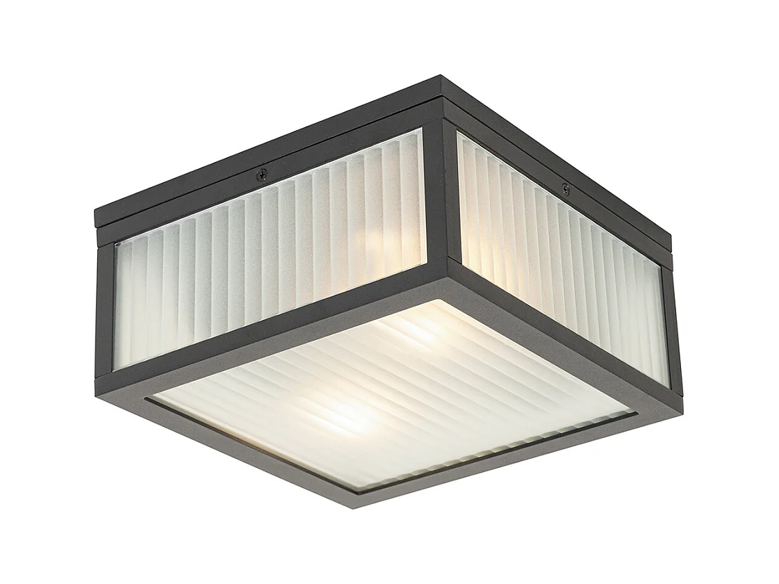Plafonnier d'extérieur noir avec verre nervuré 2 lumières IP44 - Charlois